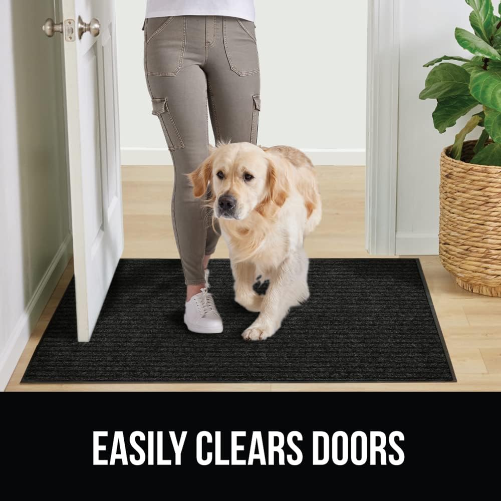 GORILLA GRIP Traffic Guard Door Mat, 72x48, Heavy Duty Welcome Mats, Commercial Office Space Doormat, Waterproof, Fade Resistant, Strong Rubber Backing, Low Profile, Shoe and Boot Scraper, Jet Black