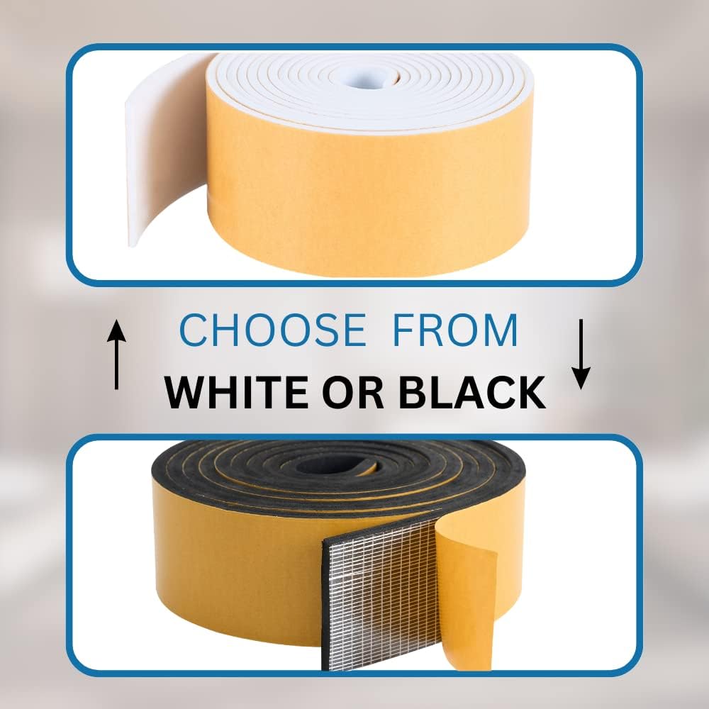 High Density Foam Weather Stripping Door Seal Strip Insulation Tape Roll for Insulating Door Frame, Window, Air Conditioner | Self Adhesive Sealing Weatherstrip (4 in x 1/8 in x 10 Ft, White)