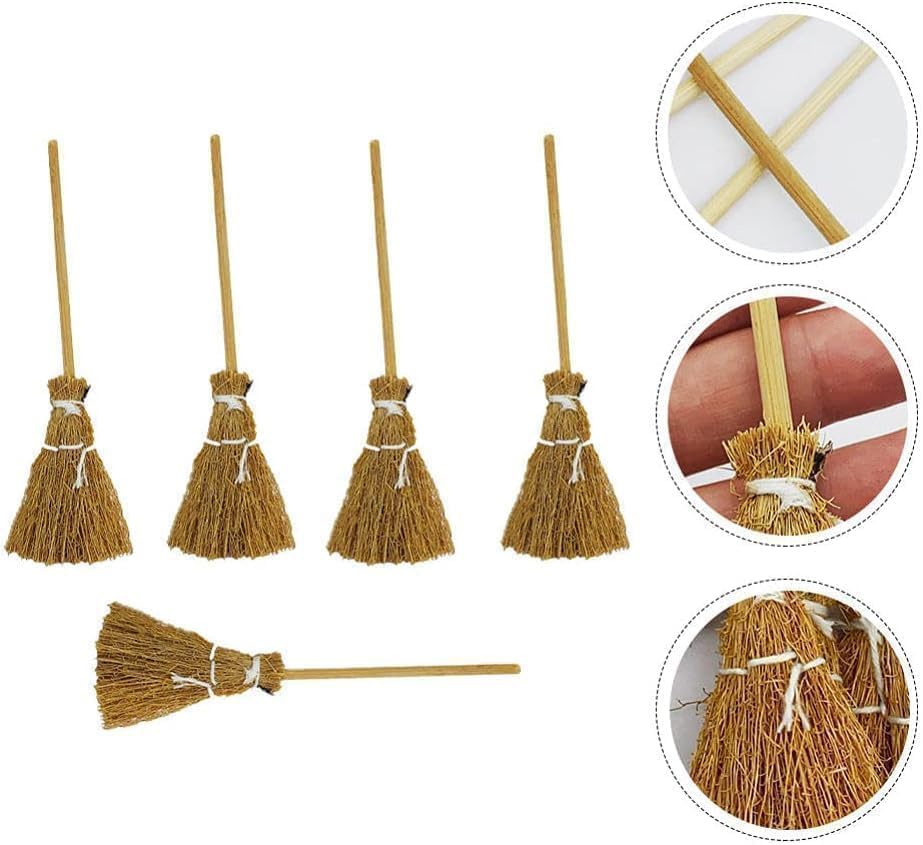 5Pcs Mini Brooms, Witch Straw Brooms, Doll House Dollhouse Accessories Props - Image 4