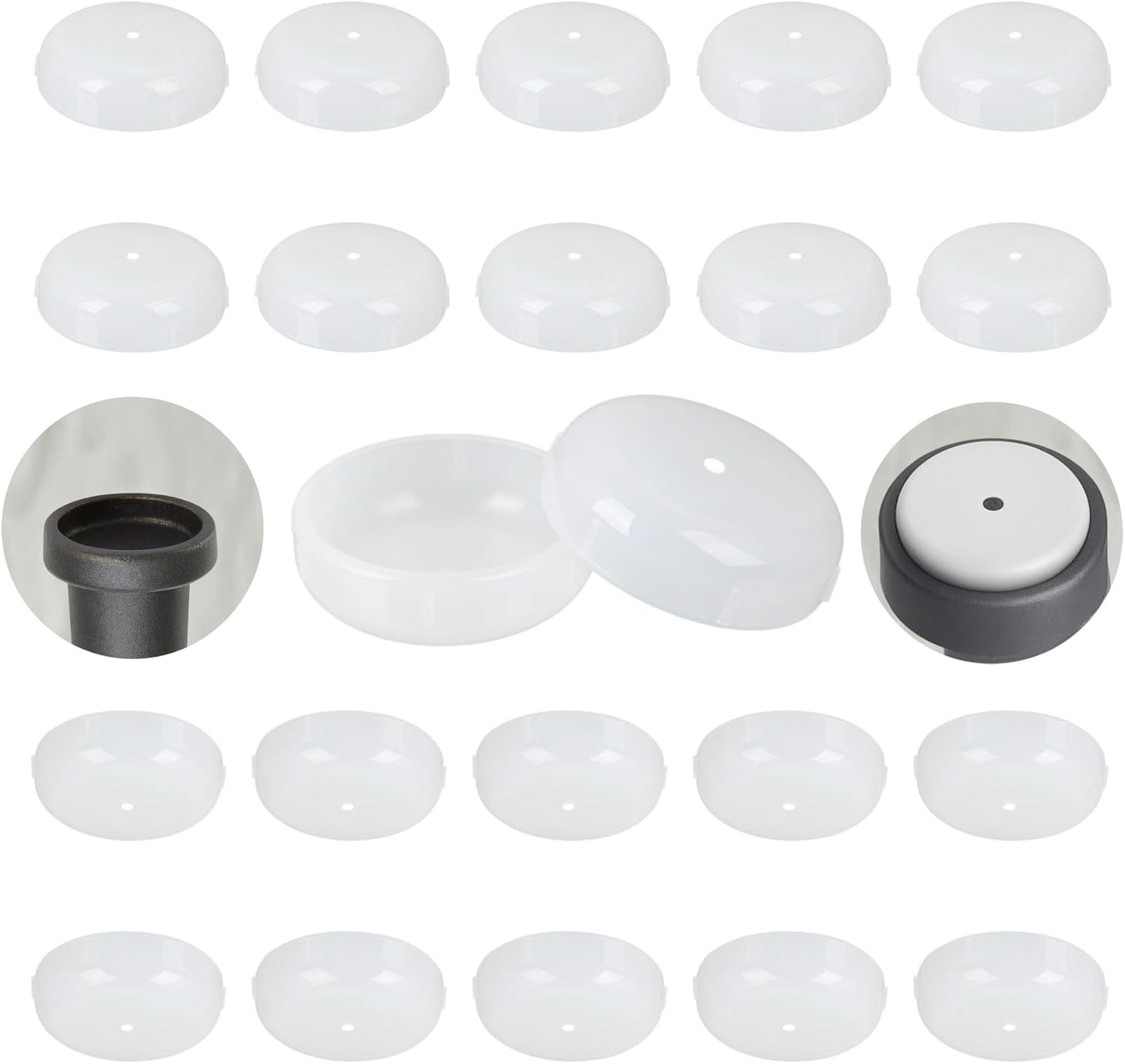 Wrought Iron Patio Furniture Feet Caps - Furnigear 1-1/2" Round Plastic Outdoor Chair Leg Caps, Floor Protectors for Metal Chairs & Tables, Patio Furniture Replacement Rubber Feet (White, 24 Pack)