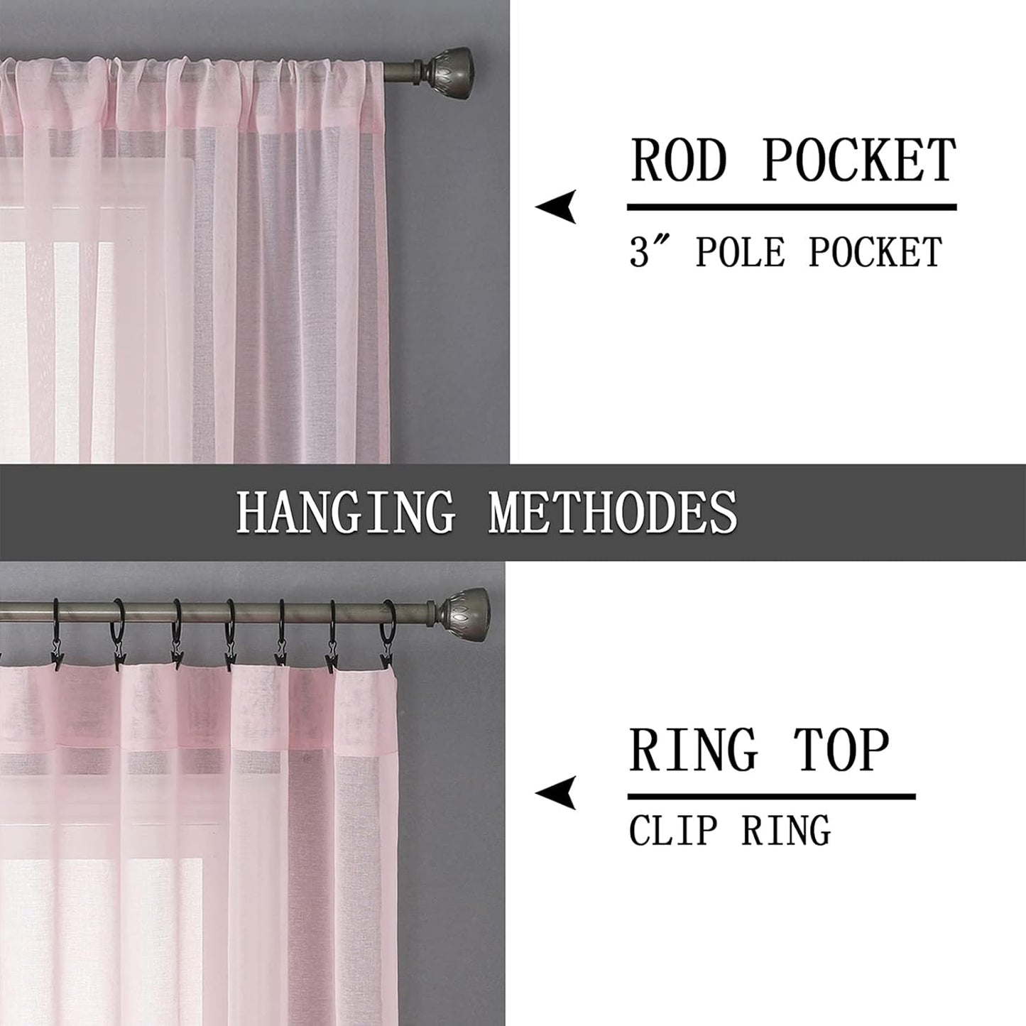 Tollpiz Sheer Curtain Linen Textured Living Room Curtains Sheer Light Filtering Rod Pocket Voile Curtain for Bedroom, 54 x 72 inches Long, Pink, Set of 2 Panels