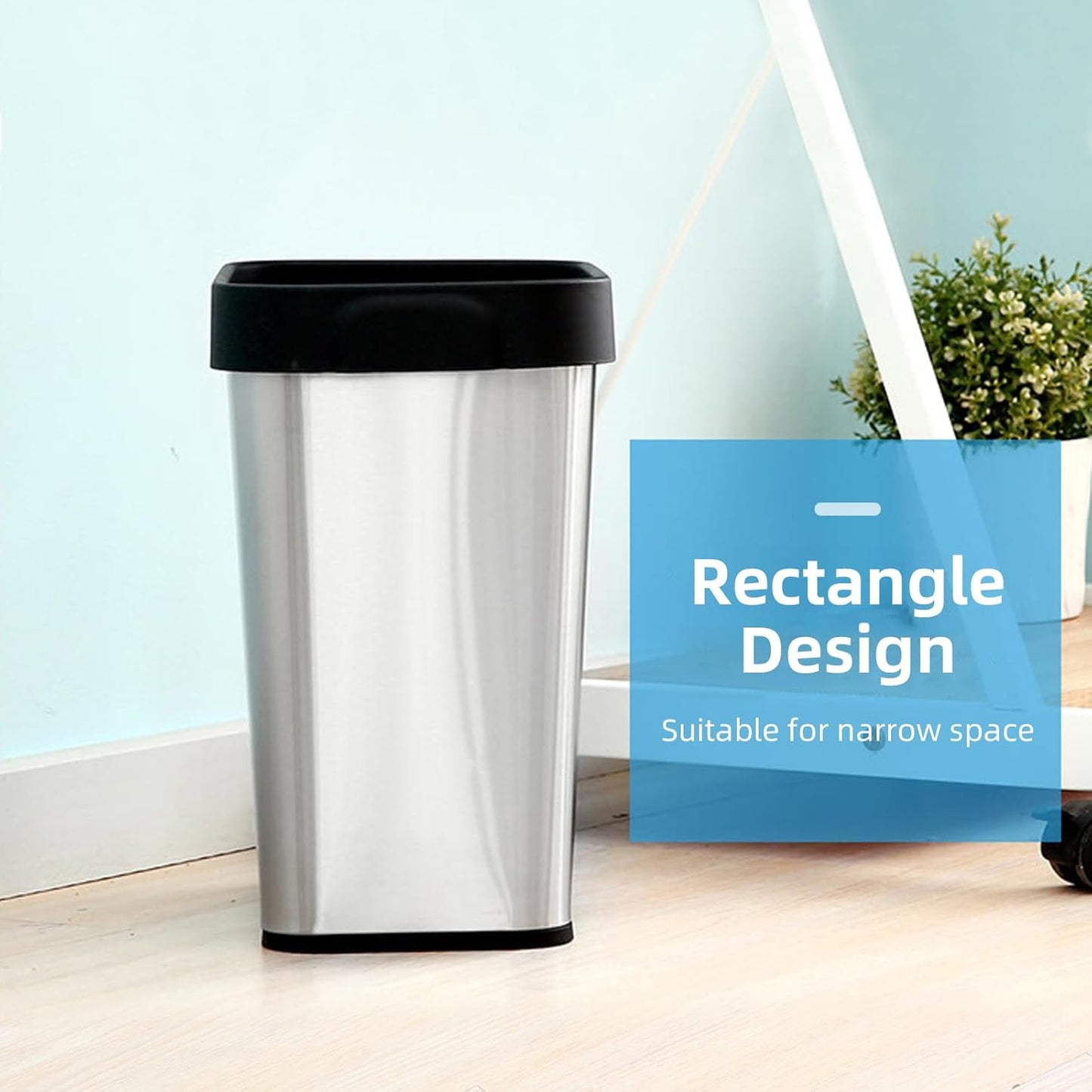 2 Pack Stainless Steel Trash Can 2 Gallon, Open Top Trash Can, 7" x 10" x 11", Rectangle Rubbish Bin, Slim and Narrow, No Lid Small Wastebasketfor Kitchen, Bathroom, Living Room, Office