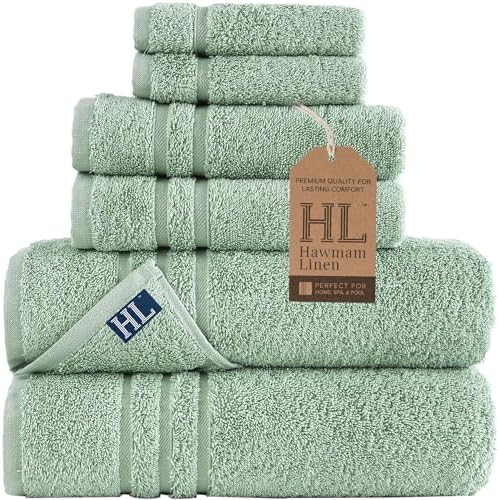 Hawmam Linen Towel Set, Turkish Cotton, 6 Pack, Light Green by HawmamLinen