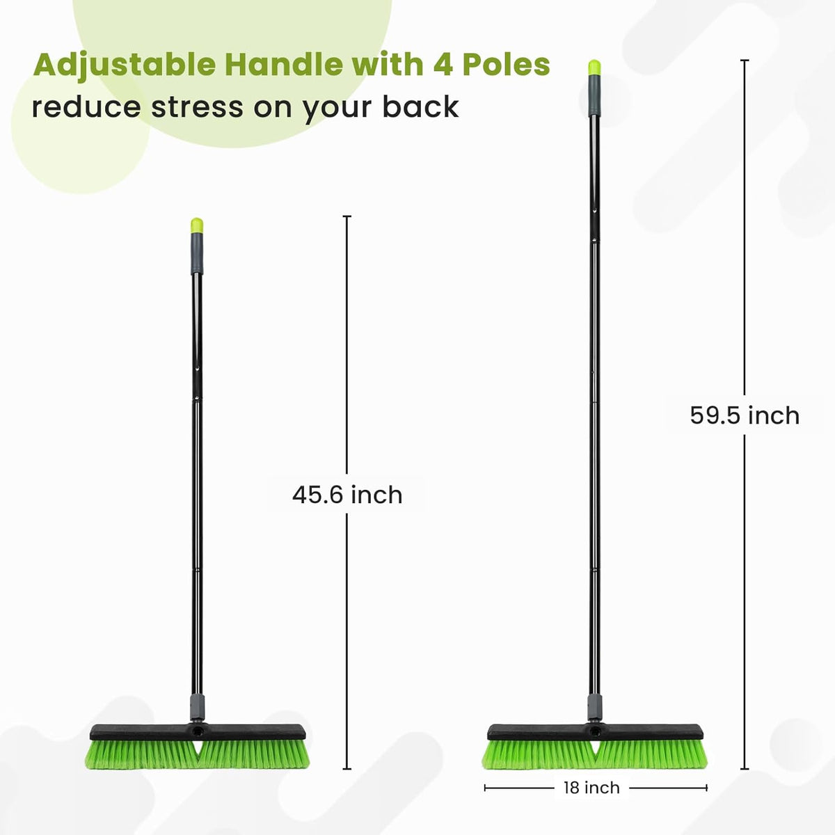 18” Indoor Shop and Garage Push Boom with Soft Bristles, Heavy Duty Brush Broom with 59” Long Handle for Commercial & Residental Floor Cleaning Sweeping