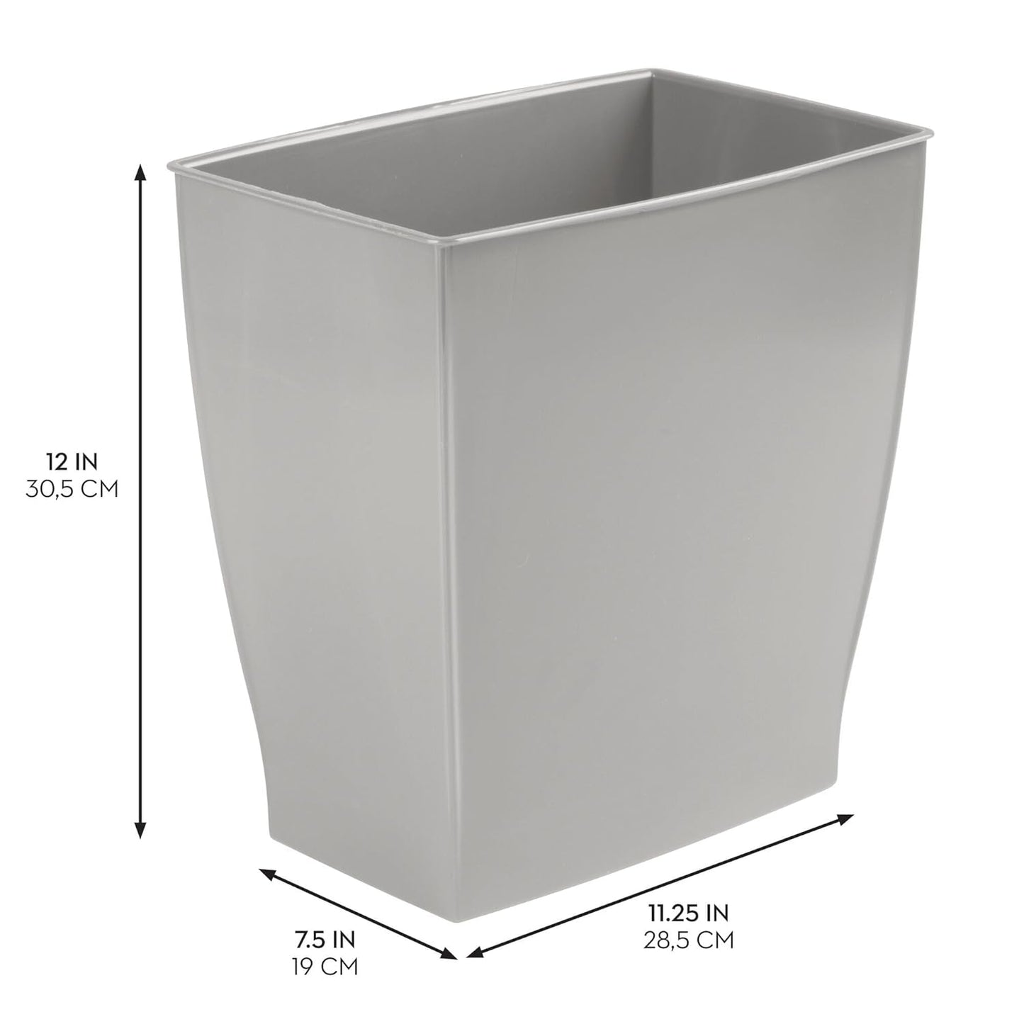 iDesign Small Bathroom Trash Set of 4-Gray Mono Rectangular Can M4