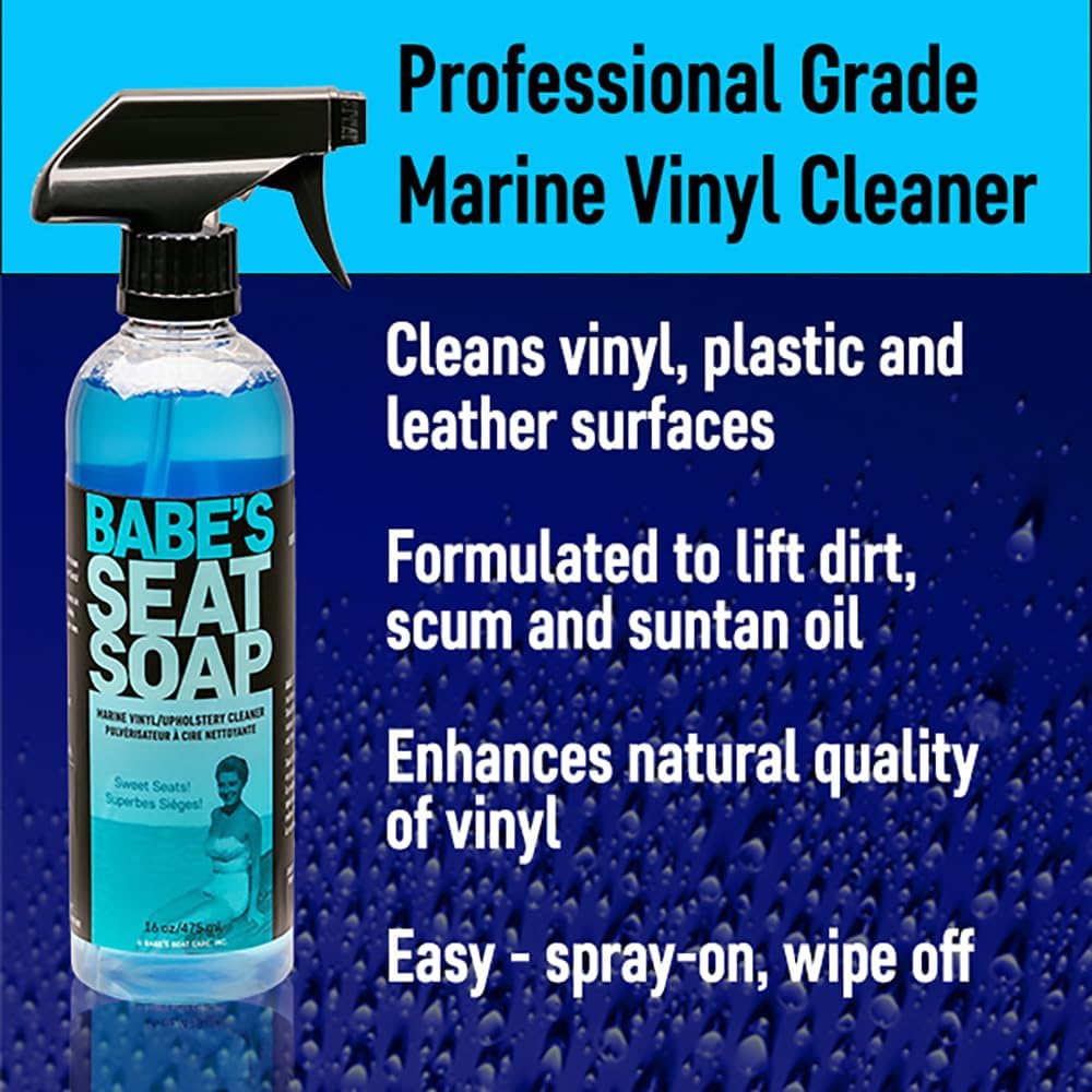 Babe’s Seat Soap – Marine Vinyl, Plastic & Leather Cleaner for Boat Seats – Cleans, Conditions & Protects Upholstery from Suntan Oil & Dirt - 1 Pint/Spray