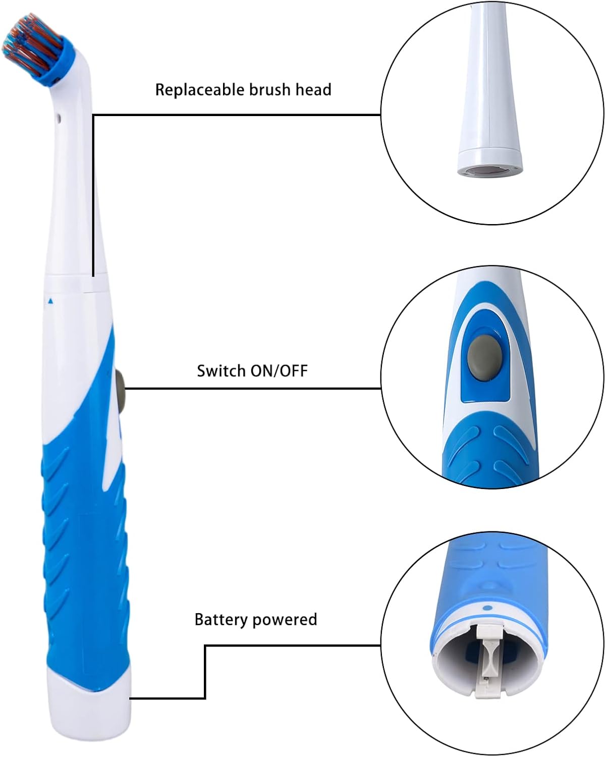 Electric Cleaning Brush with 4 in 1 Multiple Brush Heads,Indoor Household Cordless Motorized Brush for Bathroom Toilet Kitchen Tile Crevice