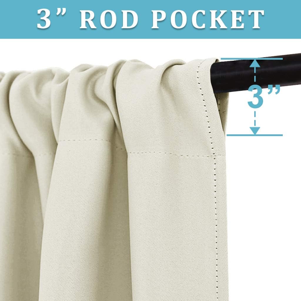 RYB HOME Curtains for Bedroom 72 inches Long, Blackout Thermal Insulating Window Treatment Drapes for Living Room Bathroom Basement Laundry Classroom, W 34 x L 72, Beige, 2 Panels