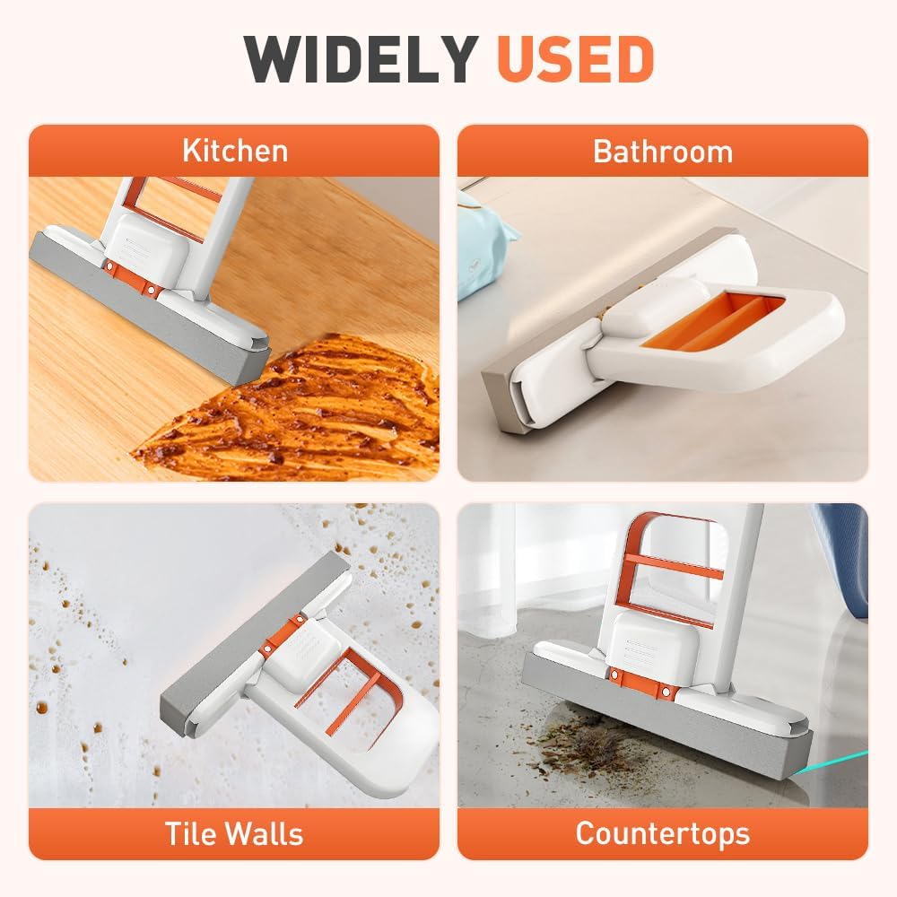 Mini Foldable Desktop Mop, Wet and Dry Portable Cleaning Sponge Mop,Self Squeezing Mini Sponge Mop with One Replaceable Head,for Small Spaces,Bathroom,Kitchen,Glass (Orange/2pcs)