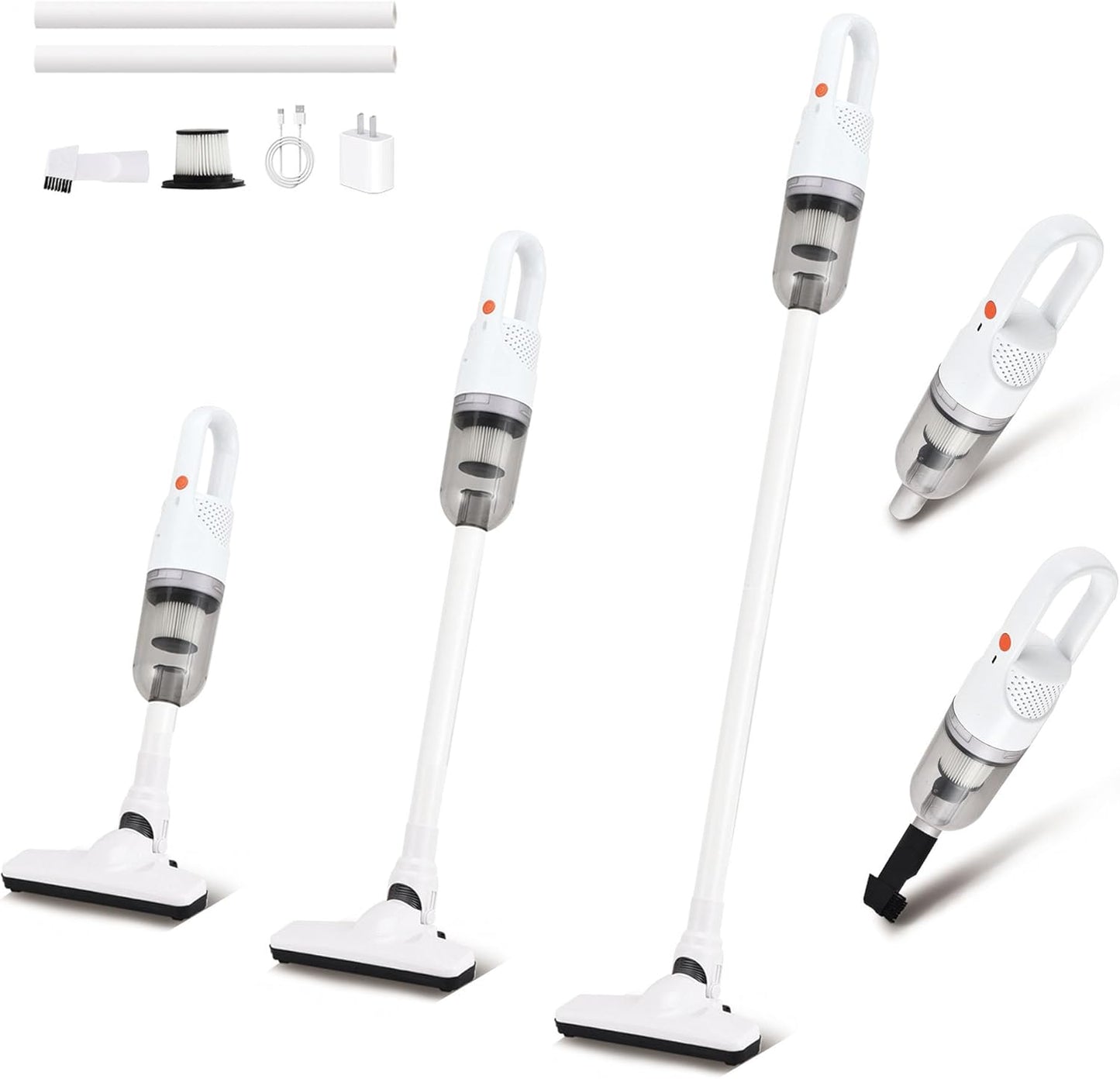 Handheld Vacuum Cleaner,Ultra-Lightweight Mini Portable Vacuums for Home, 6 in 1 Stick Vac Cleaners for Car,Pet Hair(White Cordless)