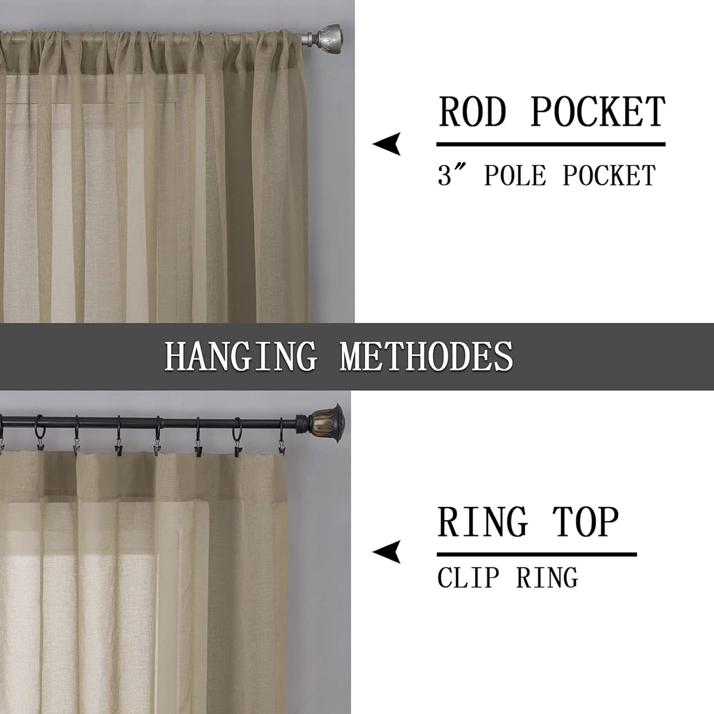 Tollpiz Short Sheer Curtains Linen Textured Living Room Curtain Sheers Light Filtering Rod Pocket Voile Curtains for Bedroom, 42 x 45 inches Long, Taos Taupe, Set of 2 Panels