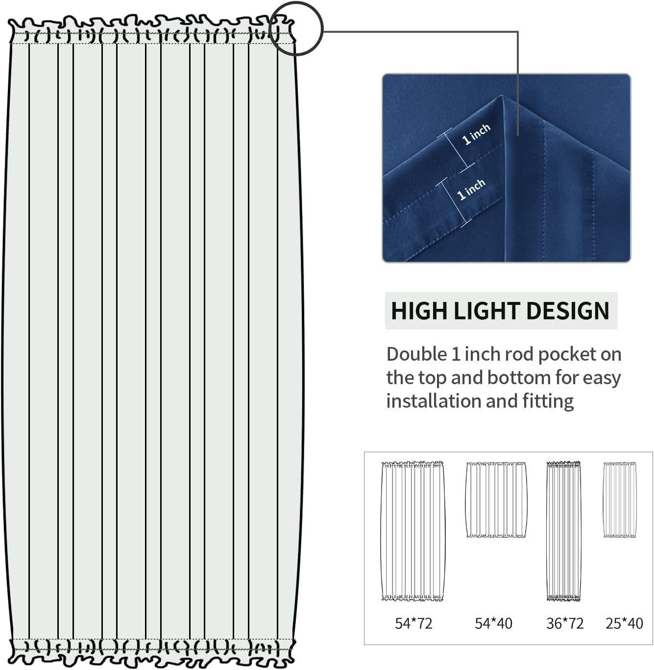 DWCN French Door Curtains – Rod Pocket Thermal Blackout Curtain for Doors with Glass Window, Kitchen and Patio Doors for Privacy, 36 X 72 Inches Long, 1 Curtain Panel with Tieback, Classic Blue