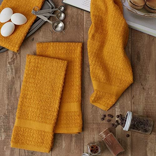 DII Basic Terry Collection Waffle Dishtowel Set, Solid Honey Gold, 4 Piece - Image 5