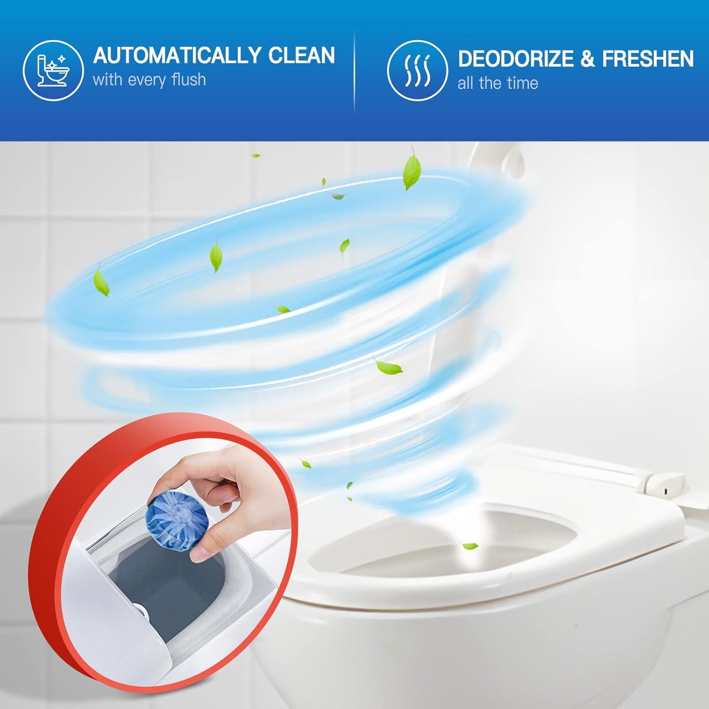 Vacplus Toilet Bowl Cleaners - 20 Pack Long-Lasting Toilet Cleaner Tablets, Prevent Stains & Deodorize, Blue
