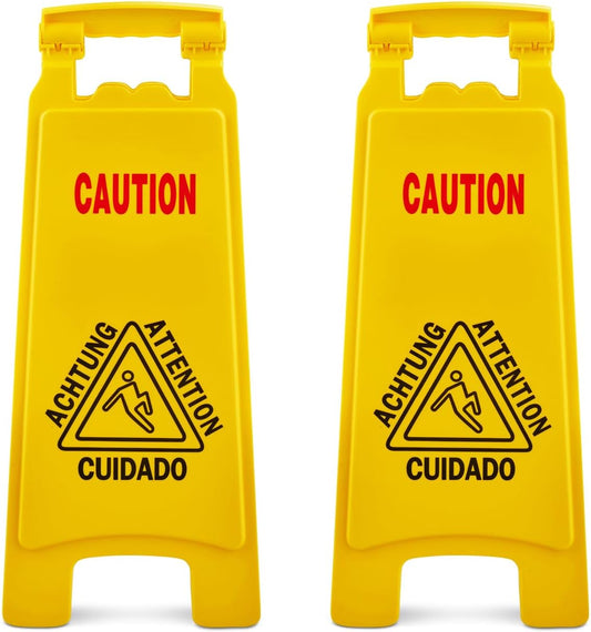Wet Floor Sign, Slippery When Wet A-Frame Caution Sign, Bright Yellow 2 PACK