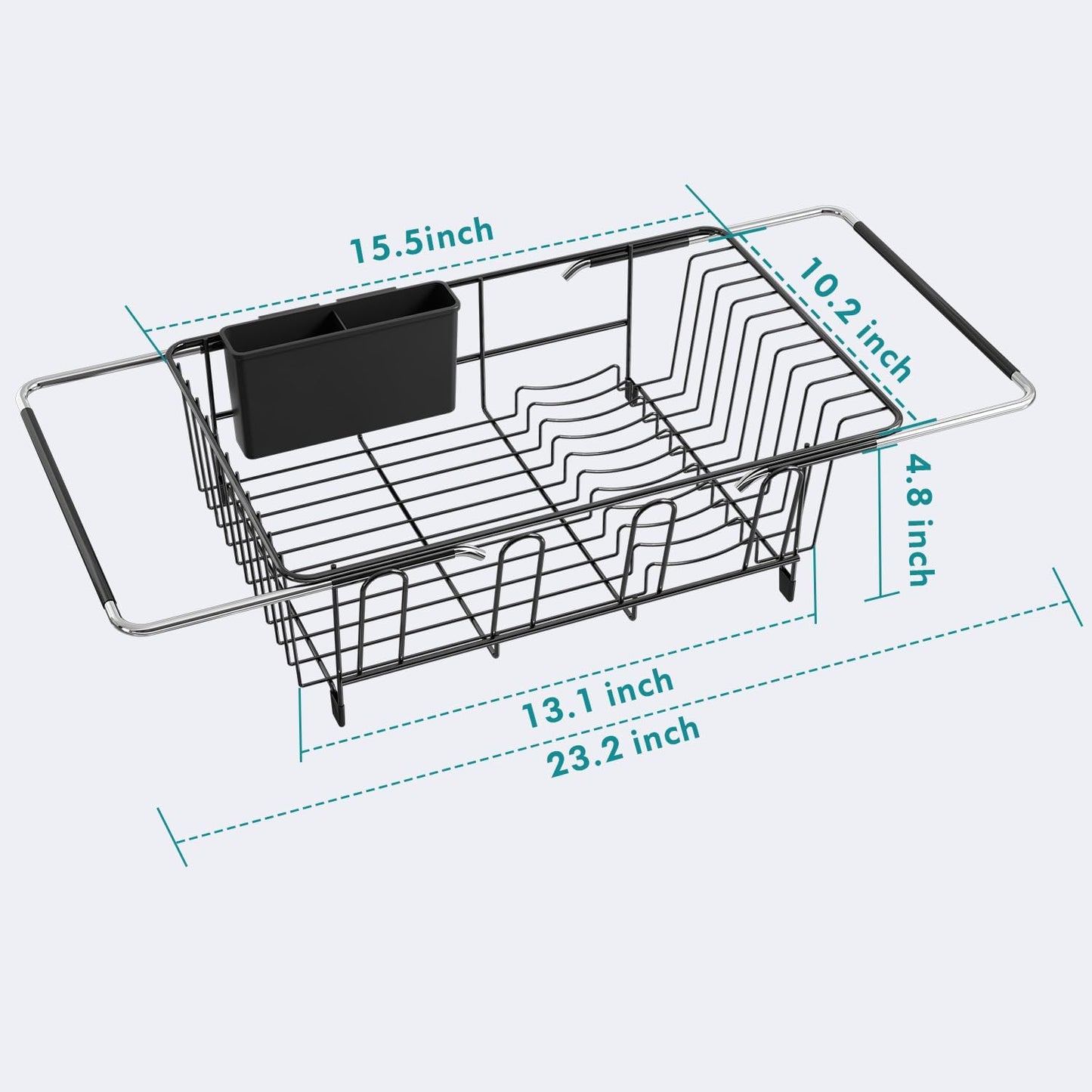 JASIWAY Dish Drying Rack in Sink, Over The Sink Colander Strainer Basket, Stainless Steel Strainer Basket with Expandable Rubber Grip Handles for Vegetables, Fruits, Home Kitchen Essentials, Black