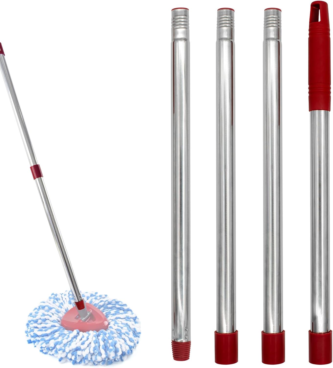 Mop Handle for Ocedar, Spin Mop Handle for O Cedar, 4-Section Mopping Handles Replacement for Ocedar, 30" to 58" Adjustable Stick for O-Cedar, Extra Long Pole Handles for O Cedar