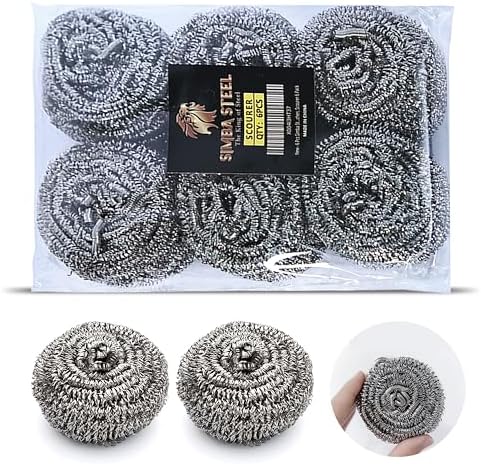 Steel Wool Scrubber Scourer Cleaning – Scourers 6 Pack by SIMBASTEEL