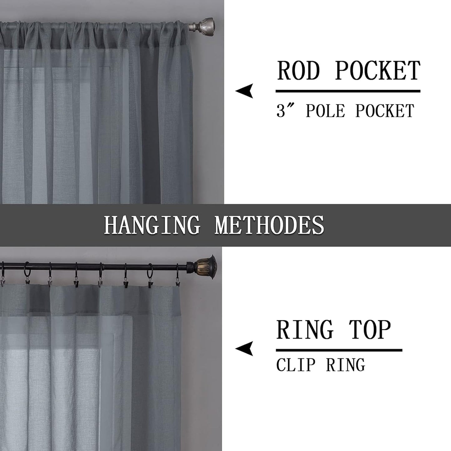 Tollpiz Short Sheer Curtain Linen Textured Bedroom Curtains Sheer Light Filtering Rod Pocket Voile Curtain for Living Room, 54 x 54 inches Long, Dark Grey, Set of 2 Panels