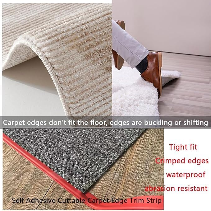 Self Adhesive Carpet Transition Strip with Edge Trim, Designed for Seamless Transitions from Carpet to Tile or Vinyl Floors, Perfect for Doorways.(Gray,36ft)