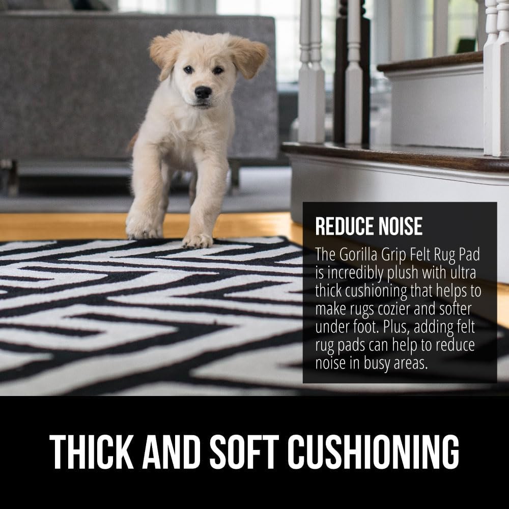 GORILLA GRIP Felt and Natural Rubber Stay in Place Slip Resistant Rug Pad, 1/4in Thick, 5x8 FT Protective Padding Under Area Rugs, Cushioned Gripper Pads, Carpet Runners, Hardwood Floors Protection