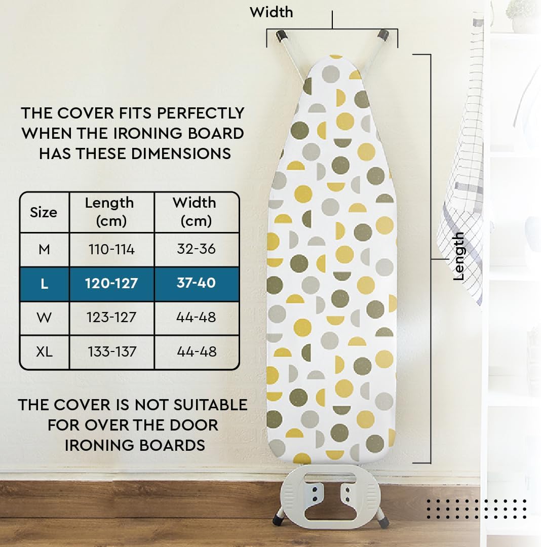 Encasa XO Ironing Board Cover and Pad 54"x15" - Thick 3mm Felt Padding, Drawstring Tightening & Lock, Easy Fit, Scorch & Stain Resistant, Fits Standard Large Ironing Board - Big Leaves Green
