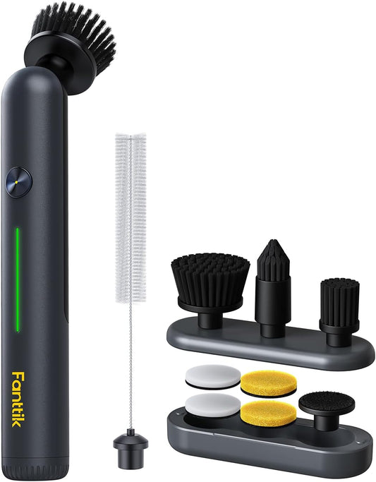 Fanttik G9 Nano Cordless Spin Scrubber with NeoPulse Motor, IPX7 Waterproof Grout Brush, 8 Replaceable Heads & LED Display for Cleaning Bathroom, Tile, Corners - Black