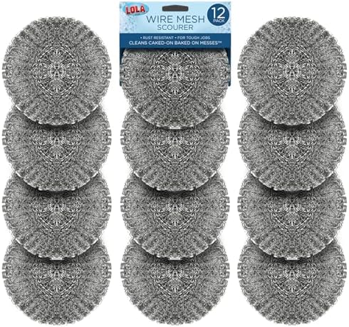 LOLA Steel Wool Wire Mesh Scouring Pad, 12 Pack, Galvanized Steel Knitted by LolaProducts