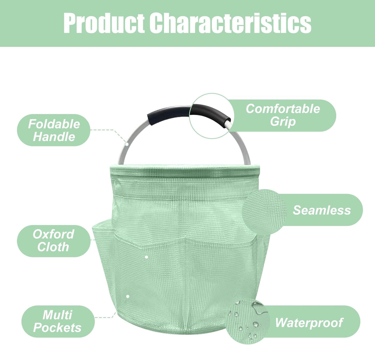 Qivine 17L Cleaning Caddy with Handle, Cleaning Supply Caddy Foldable Tool Bag Cleaning Products Organizers Portable Cleaning Bucket Organiser for Storing Towels (Clear Green)