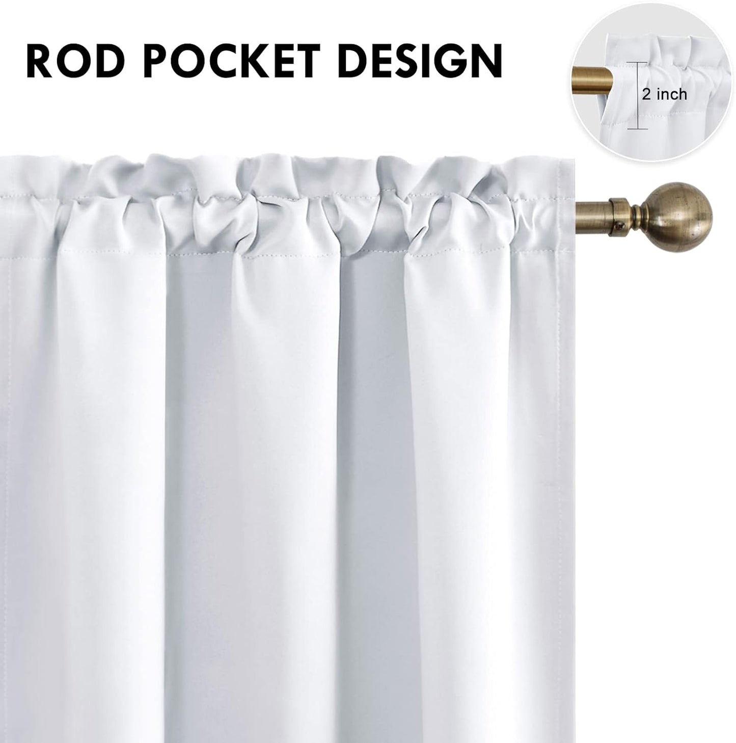 DWCN Blackout Curtains for Bedroom - Thermal Insulated Privacy Energy Saving Rod Pocket Drapes for Living Room, W 38 x L 63 Inch, Greyish White, Set of 2
