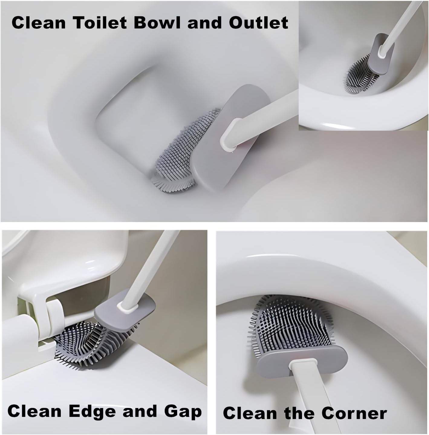 Toilet Brush with Holder Silicone Toilet Brush and Cleaning Brush for Household Bathroom Toliet Brush Set (Black,Gray)