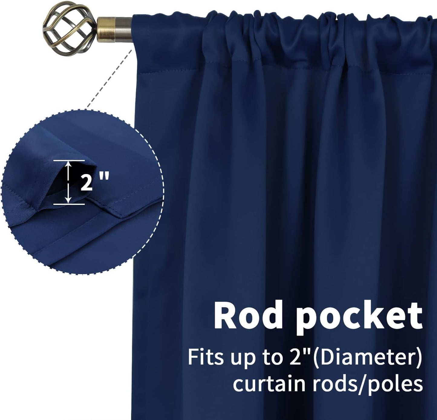 BGment Navy Blue Cafe Curtains for Small Window 24 Inch Length - Half Window Drapes with Rod Pocket for Blackout Blinds Privacy for Kitchen Bathroom, 2 Panels, 29 x 24 Inch