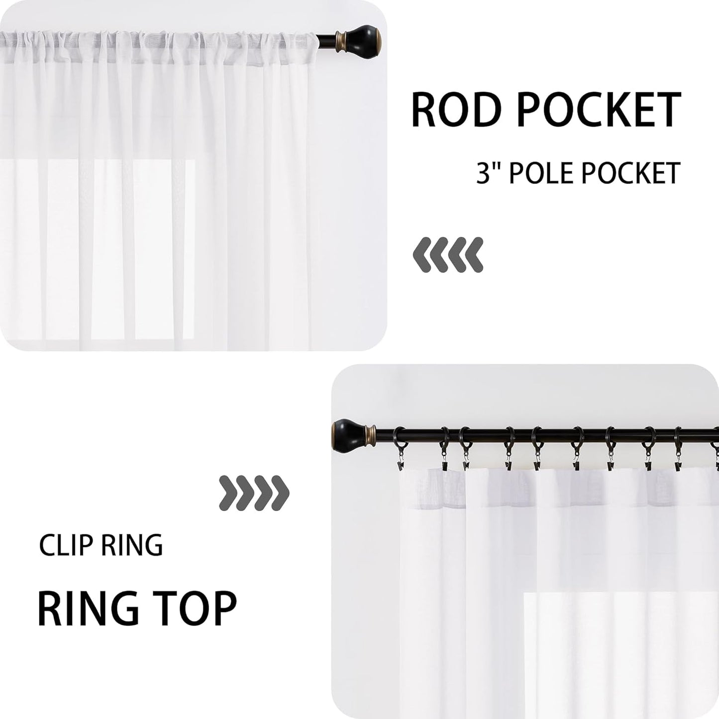 Tollpiz Short Sheer Door Curtain Closet Linen Textured Curtain Sheers Doorway Light Filtering Voile Patio Glass Door Rod Pocket Curtains French Door, 54 x 54 inches Long, White, Set of 1 Panel