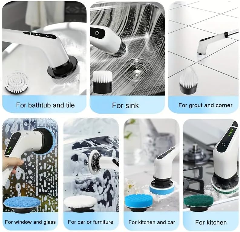 Electric Scrubber, 9 Replaceable Brush Heads, 5 Adjustable Speeds, Cordless - Image 4