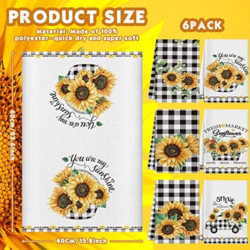 Redbaker 6 Pcs Sunflower Kitchen Towels Buffalo Plaid Dish Towels - Image 2