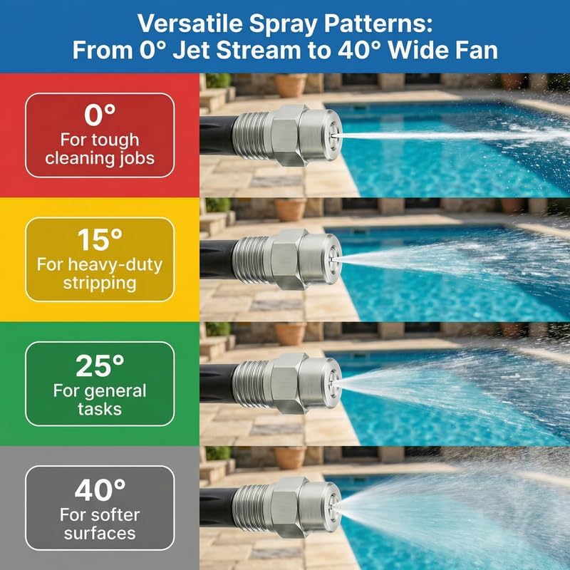 Surface Cleaner Tips Water Broom Spray Nozzles 0°/15°/25°/40° Angles, 304 - Image 2