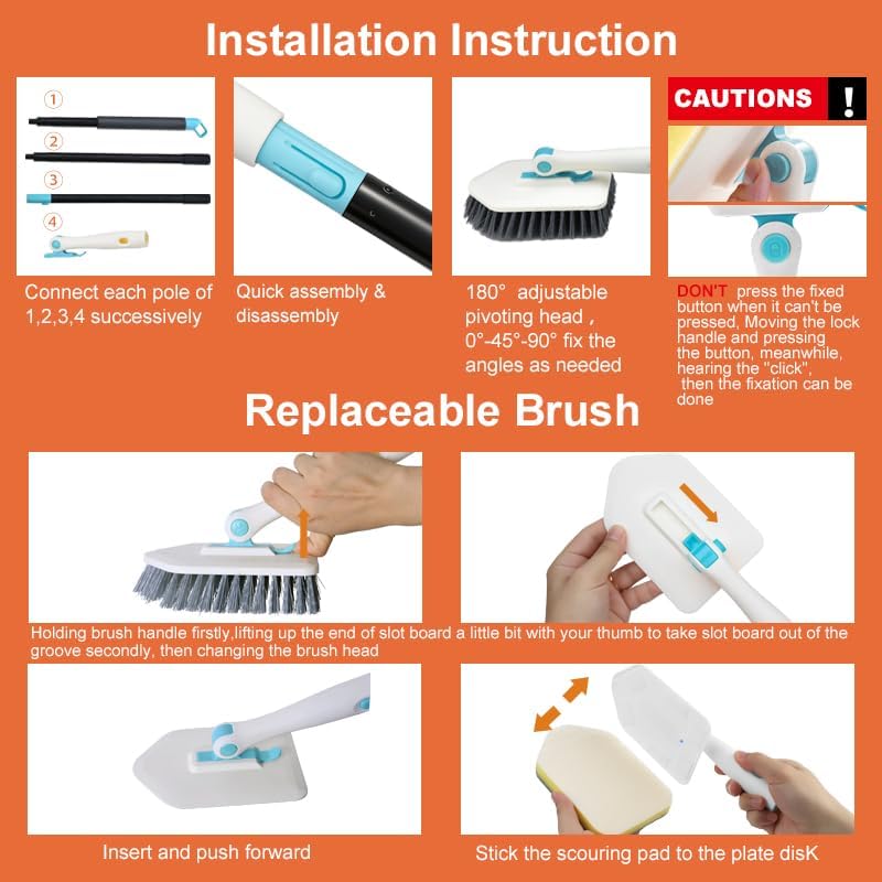 Long Handled Scrub Brush for Shower, 3-in-1 Cleaning Brushes - Image 4