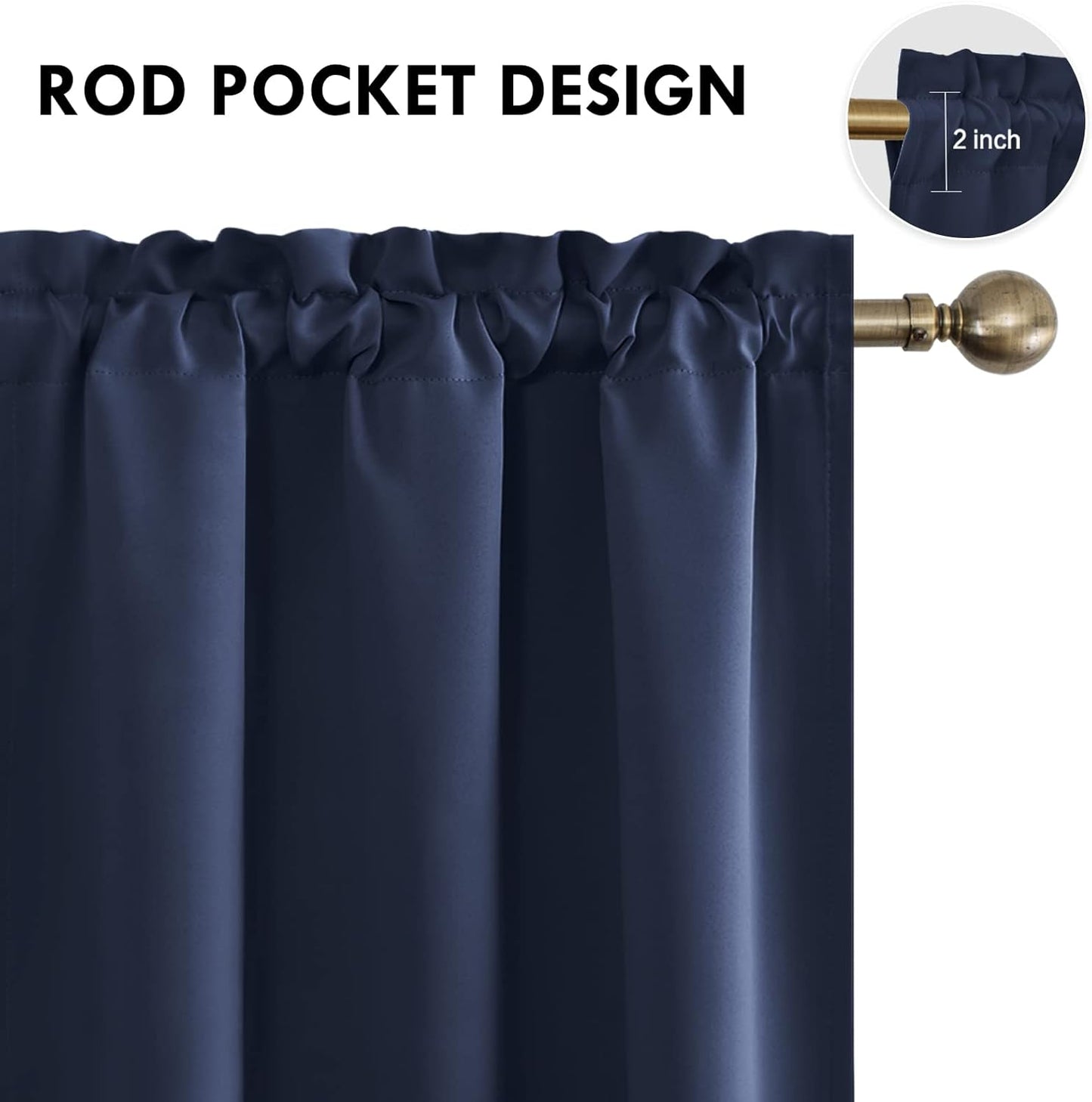 DWCN Navy Room Darkening Blackout Curtains - Thermal Insulated Privacy Energy Saving Window Curtain Drapes 42 x 54 inch Length, Set of 2 Bedroom Living Room Curtains