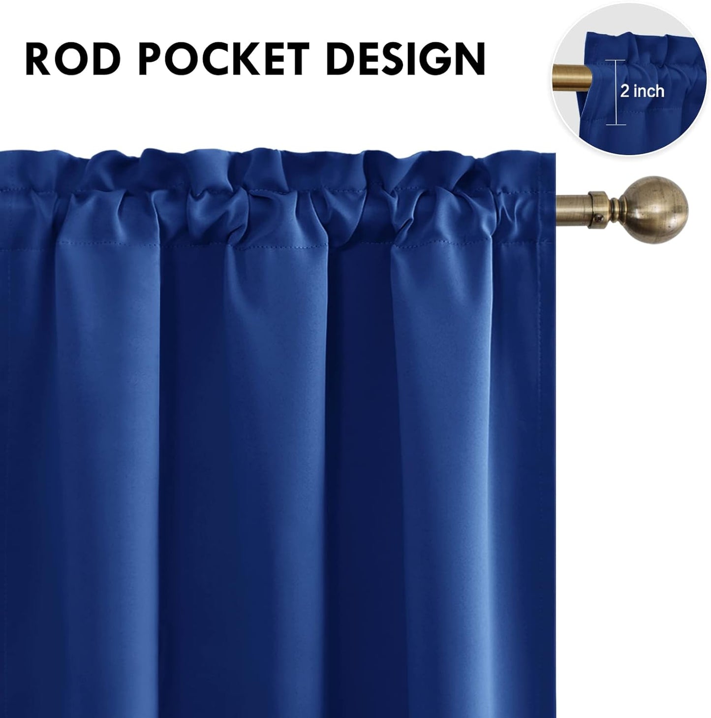 DWCN Blackout Curtains Room Darkening Thermal Insulated Bedroom Curtains Window Curtain Panels, 38 x 84 inches Long, Set of 2 Classic Blue Rod Pocket Drapes