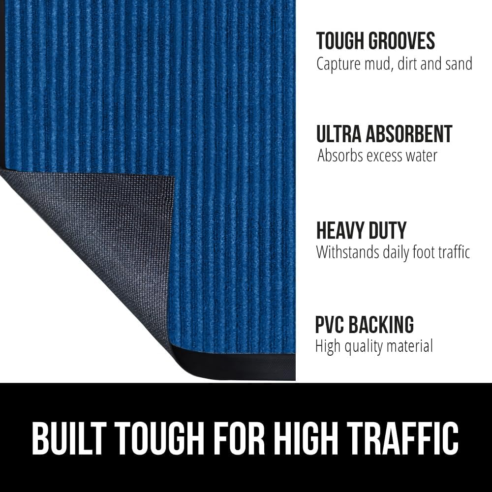 GORILLA GRIP Traffic Guard Door Mat, 59x24, Heavy Duty Welcome Mats, Commercial Office Space Doormat, Waterproof, Fade Resistant, Strong Rubber Backing, Low Profile, Shoe and Boot Scraper, Blue