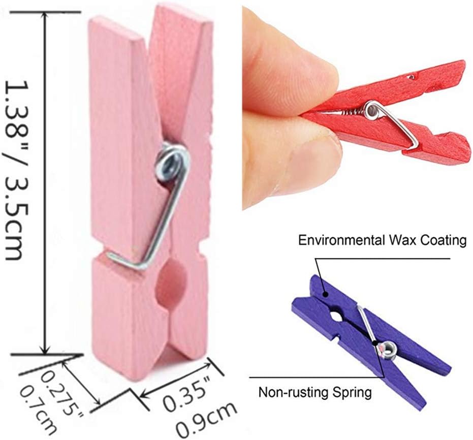 DurReus Wooden Clothespin Ornaments Cute Mini Strong Clothes Pin Hanging Pictures Crafts Arts Birthday with Twine Pack 50 Light Green