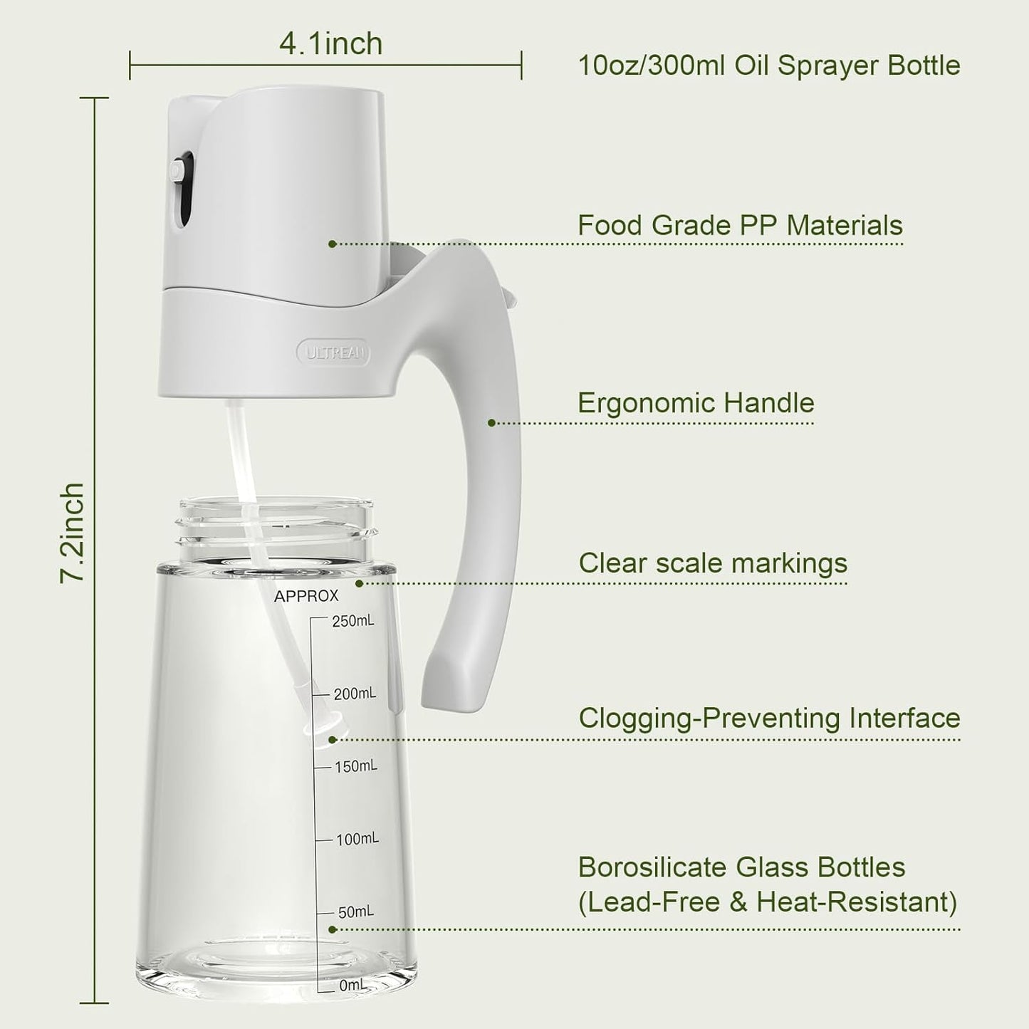 Ultrean Oil Sprayer for Cooking, 10oz/300ml Olive Oil Dispenser Bottle for Kitchen, Food-grade Glass Oil Bottle for Air Fryer, BBQ, Salad