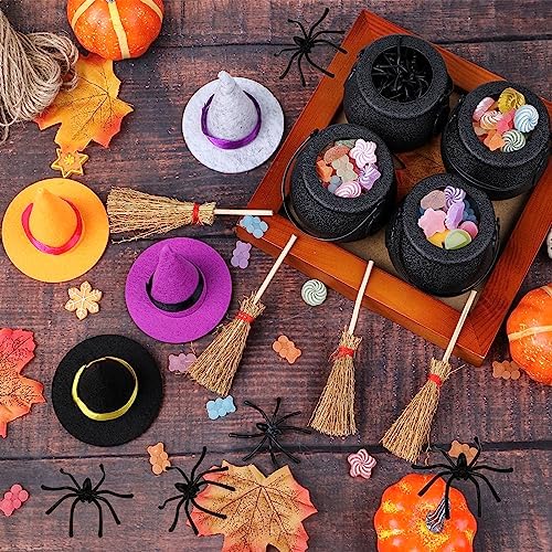 FOIMAS 37pcs Mini Witch Hats Black Candy Cauldron and Witch Brooms - Image 3