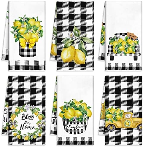 Redbaker 6 Pcs Lemon Kitchen Towels Lemonade Dish Towels by Redbaker