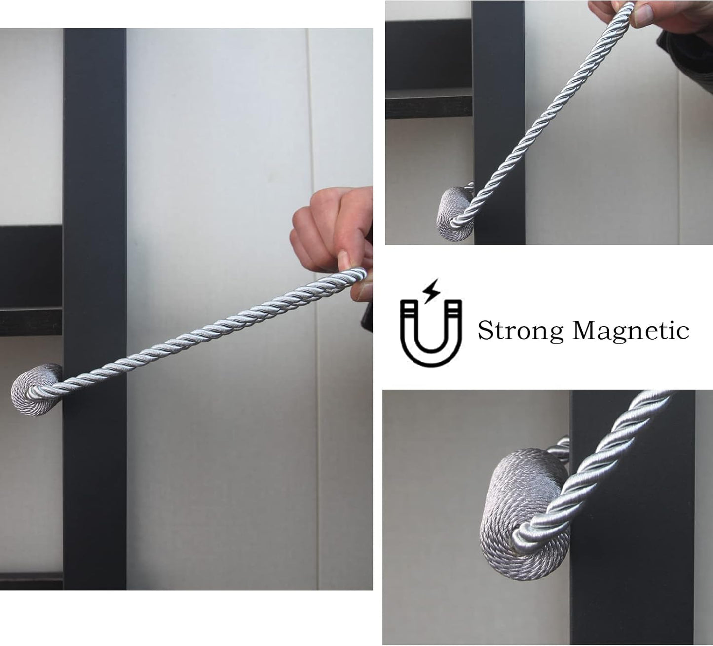 Magnetic Curtain Tiebacks 2 Pack Grey Curtain Rope Tieback Curtain Holders for Drapes Modern Tie Backs Decorative Curtain Holdbacks
