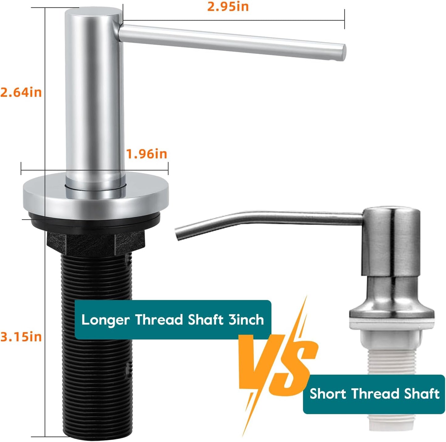 Gappo Soap Dispenser for Kitchen Sink Polished Chrome, Stainless Steel Countertop Pump, Built in Sink Soap Dispenser with 47" Extension Tube kit
