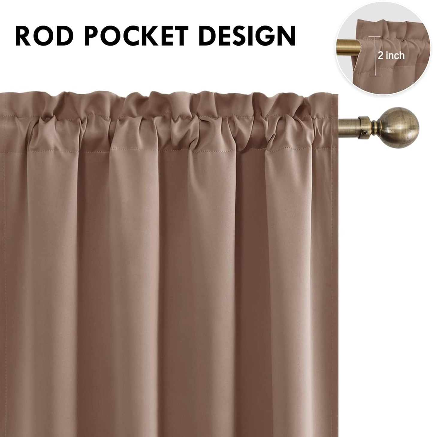 DWCN Blackout Curtains for Living Room Thermal Insulated, Energy Saving & Noise Reducing Bedroom Curtains, Khaki, W 70x L 84 Inch, Set of 2 Rod Pocket Curtain Panels