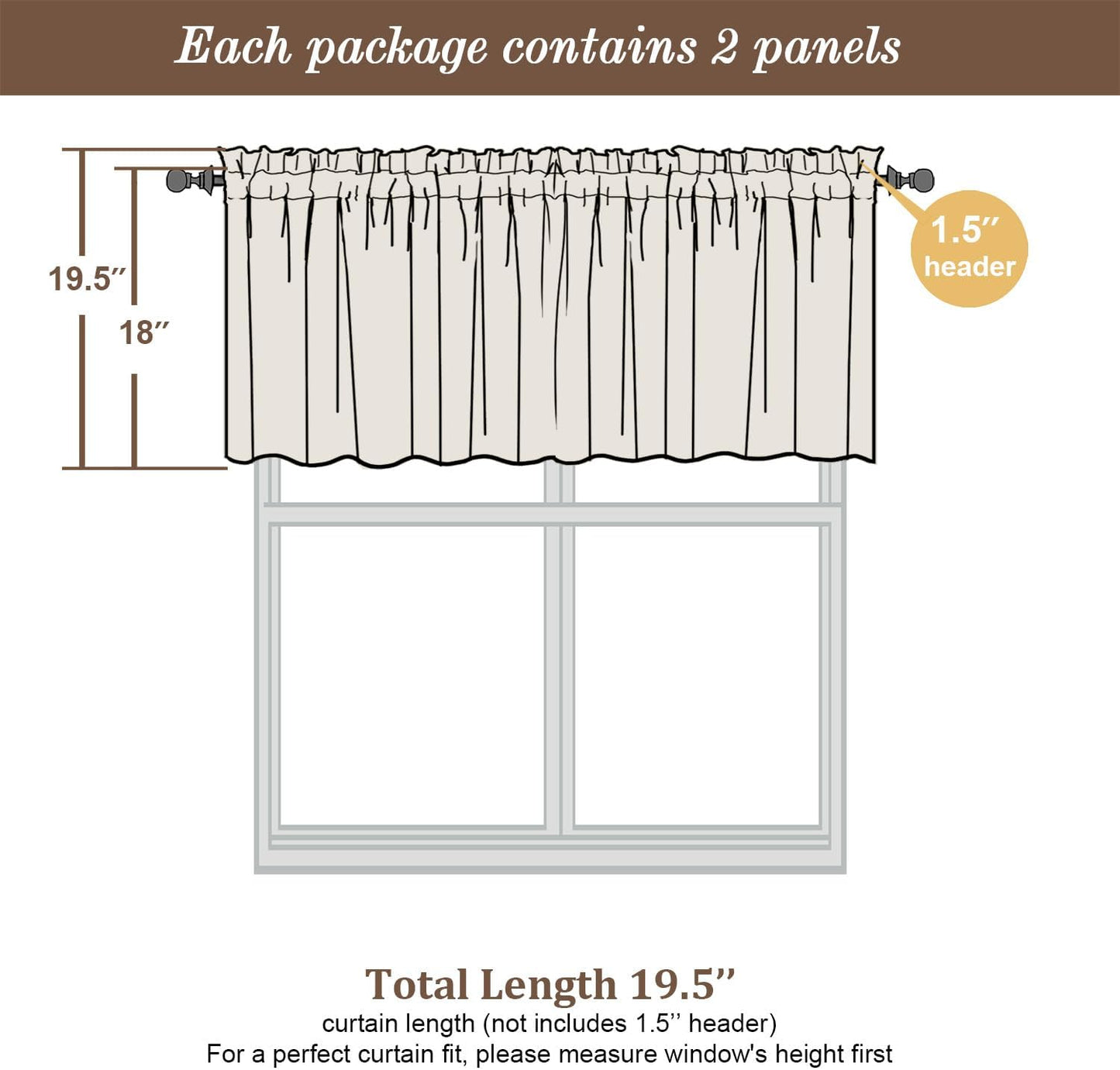 Chyhomenyc Sheer Taupe Valances for Windows 2 Pack, Small Window Curtains for Living Room Bathroom Cafe Laundry Basement, Modern Top Dual Rod Pocket Voile Curtain, 42W x 18L inches, Taupe