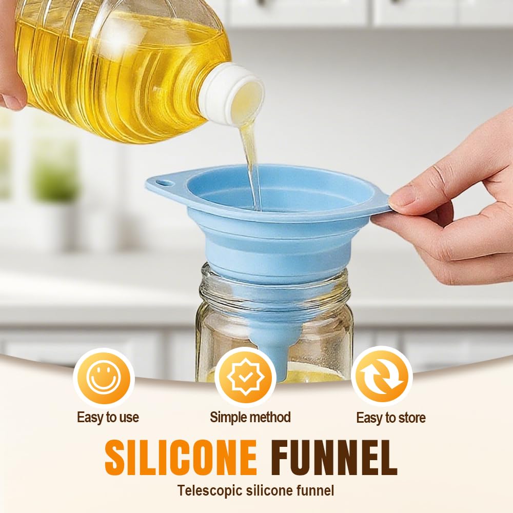 Kitchen Funnel Set 3 Pack, Collapsible Silicone Funnels for Filling Water Bottles & Small Bottles | Food-Grade, Easy Clean & Space-Saving (Mix Colors)