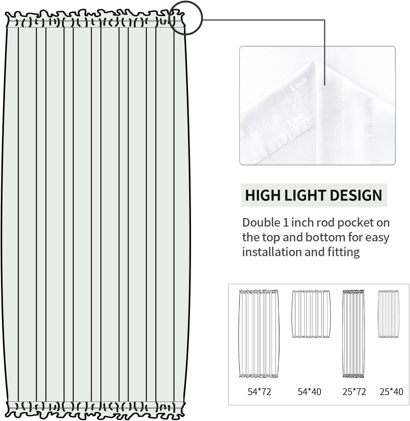 DWCN French Door Curtains – Rod Pocket Thermal Curtain for Doors with Glass Window, Kitchen and Patio Doors for Privacy, 25 X 72 Inches Long, 1 Curtain Panel with Tieback, Pure White